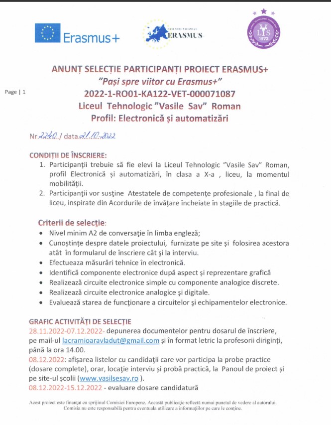 Anunturi selectie : Electronica si automatizari
